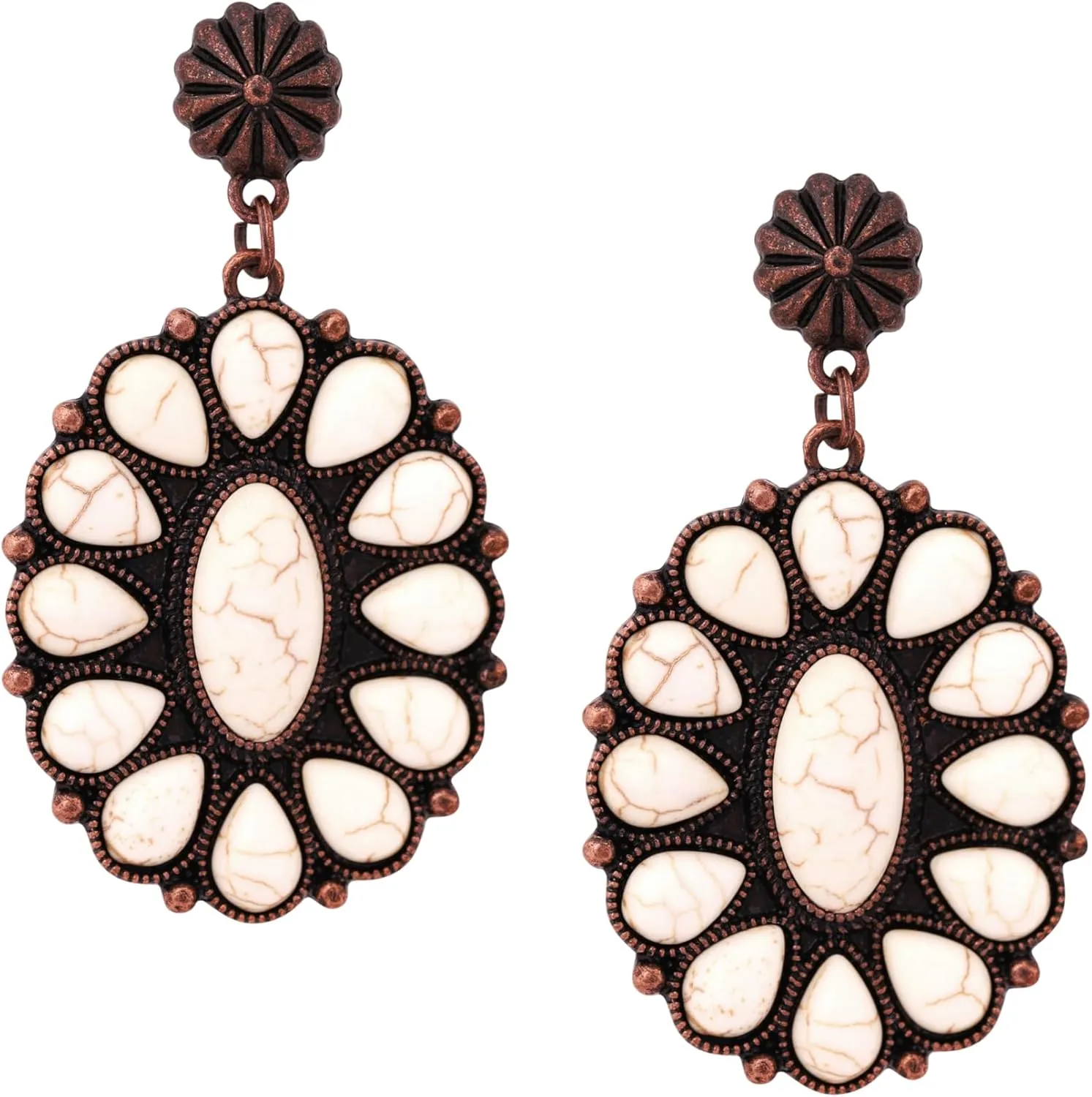 MINACHI Vintage Bohemian Created White Turquoise Dangle Drop Earrings, Boho Summer Jewelry Gift for Women (4)