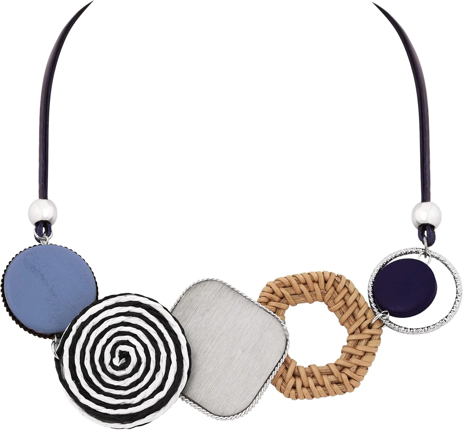 MINACHI Woven Rattan Geometric Choker Necklace, Blue Tone, Stylish Jewelry for Women
