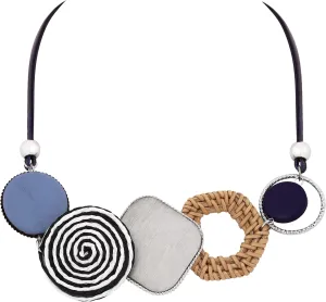 MINACHI Woven Rattan Geometric Choker Necklace, Blue Tone, Stylish Jewelry for Women