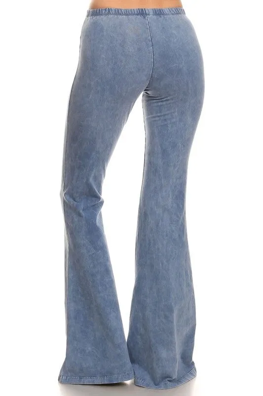 Mineral Wash Bell Bottom Soft Pants, Light Denim
