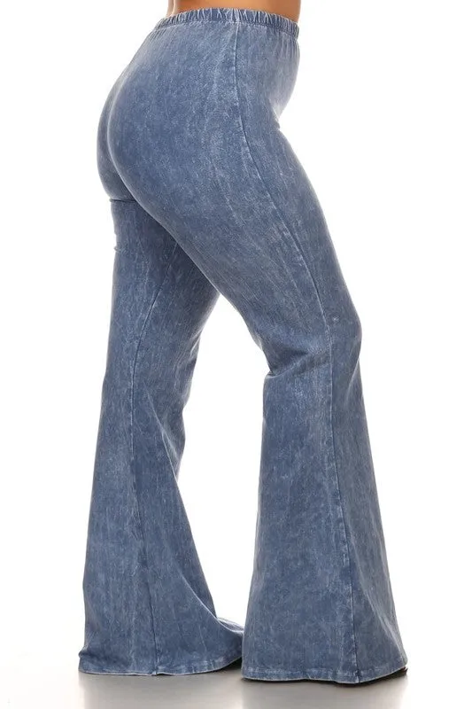 Mineral Wash Bell Bottom Soft Pants, Light Denim