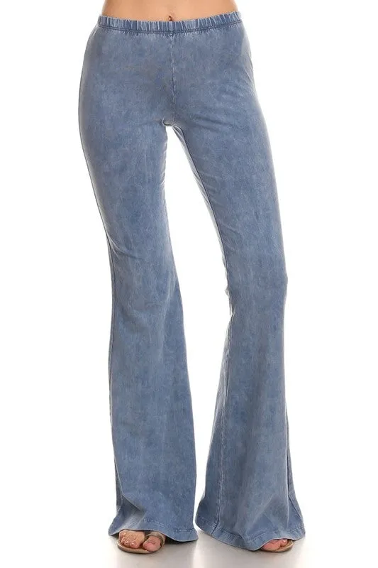 Mineral Wash Bell Bottom Soft Pants, Light Denim