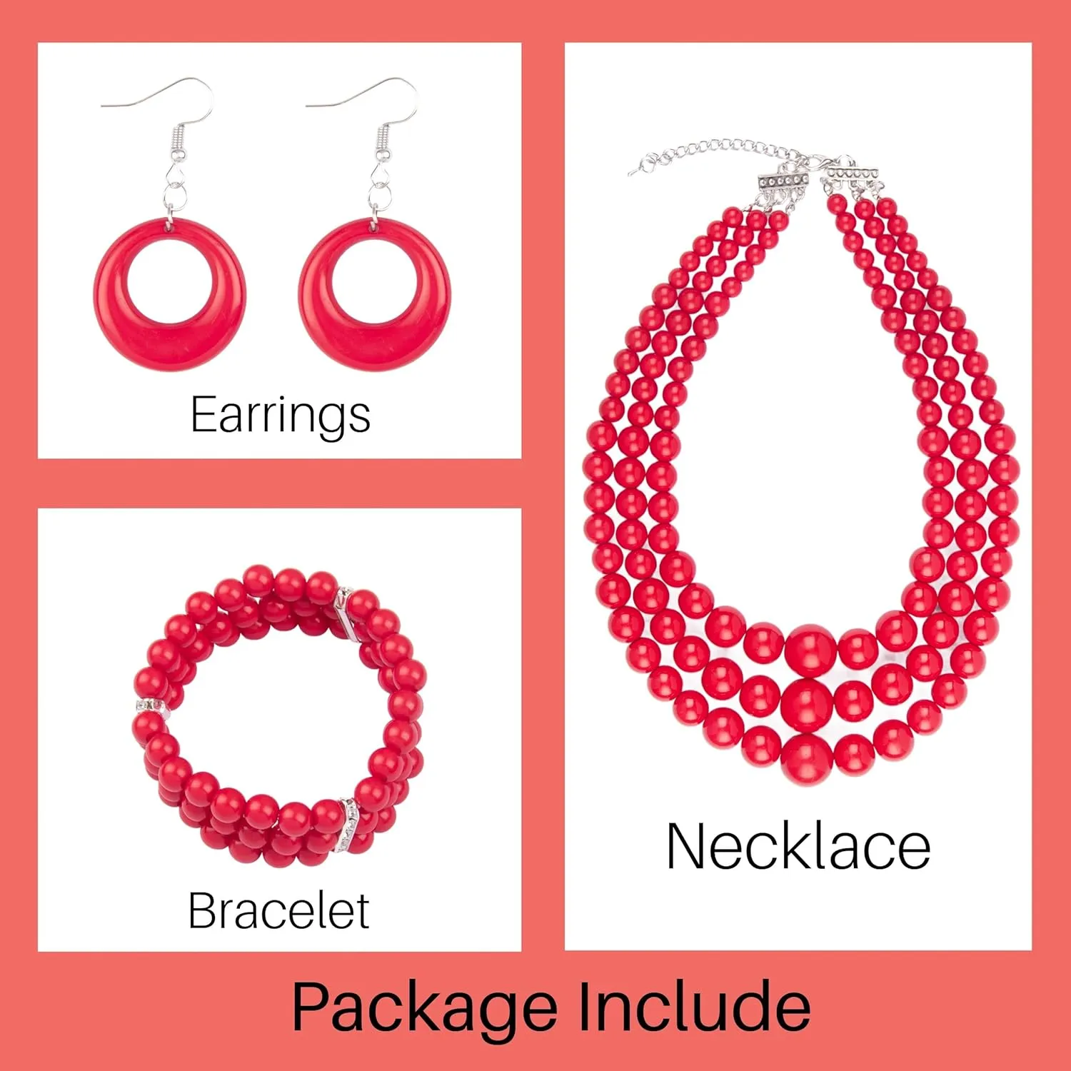 Miss U Hair Women's Chunky Large Statement Beads Necklace Earrings Stacked Bracelets Oversized Jewelry Set Halloween Party Outfit