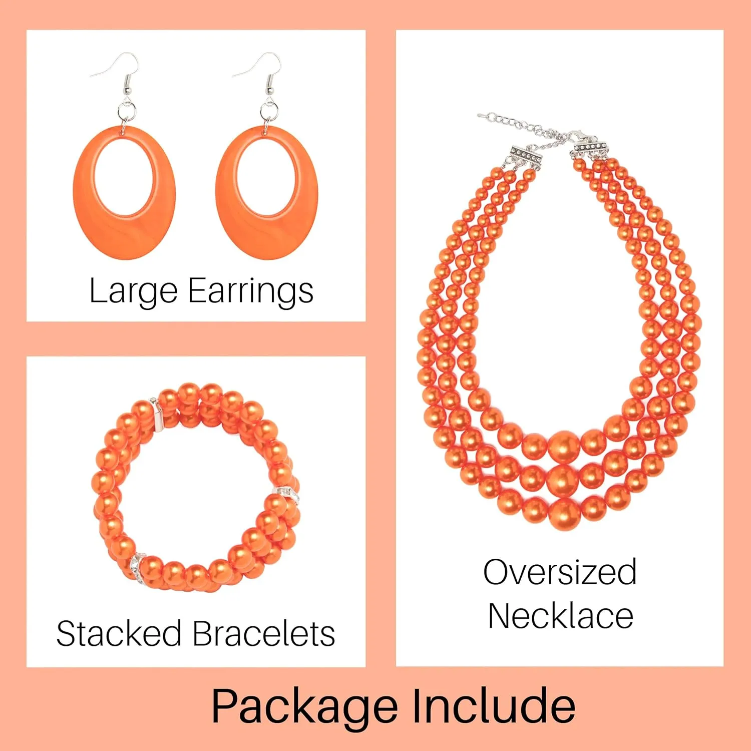 Miss U Hair Women's Chunky Large Statement Beads Necklace Earrings Stacked Bracelets Oversized Jewelry Set Halloween Party Outfit