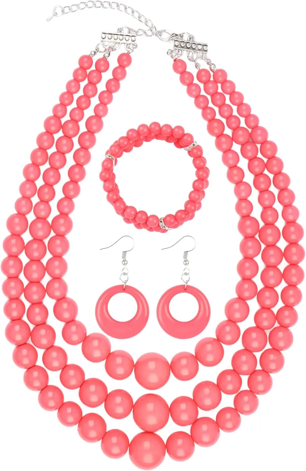 Miss U Hair Women's Chunky Large Statement Beads Necklace Earrings Stacked Bracelets Oversized Jewelry Set Halloween Party Outfit