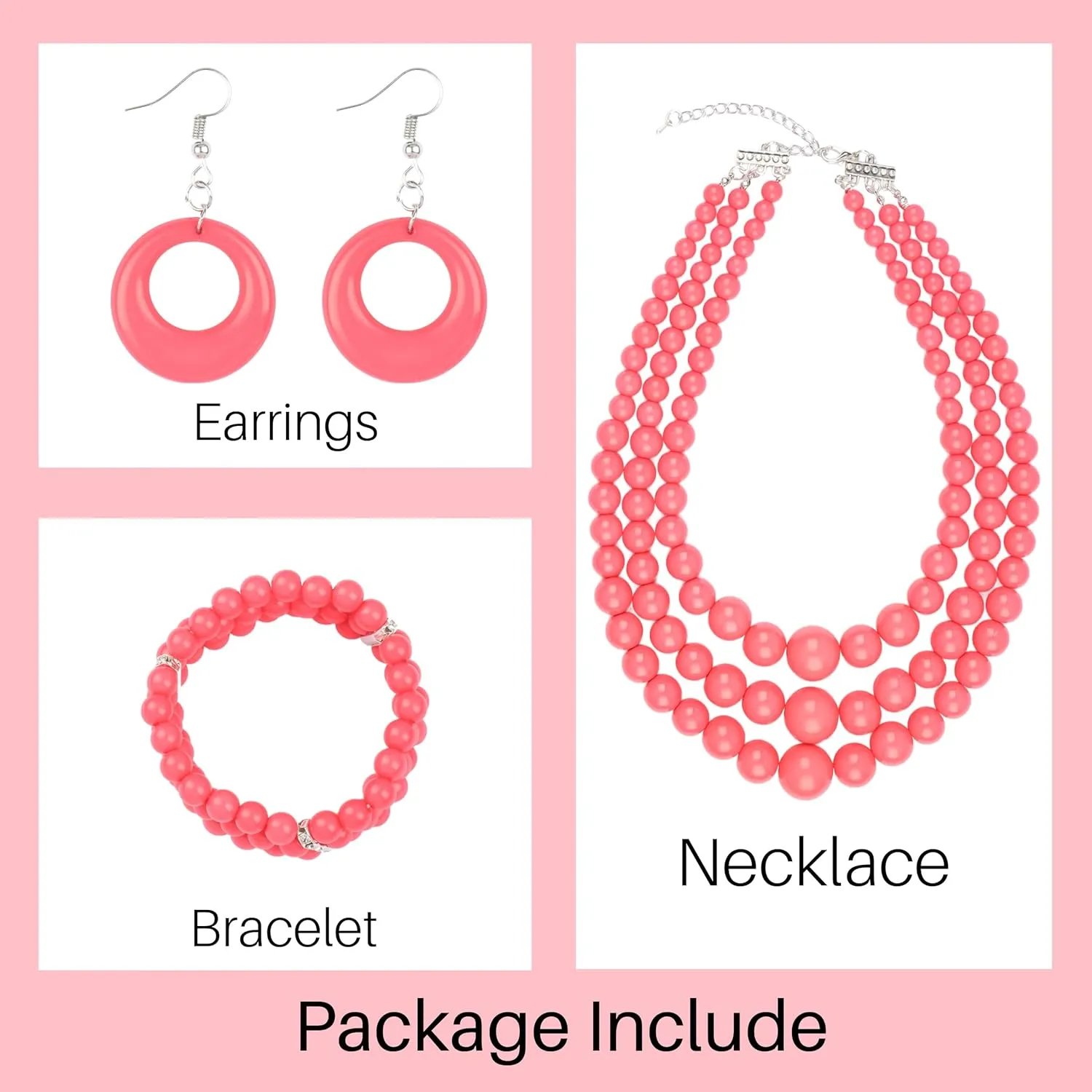 Miss U Hair Women's Chunky Large Statement Beads Necklace Earrings Stacked Bracelets Oversized Jewelry Set Halloween Party Outfit