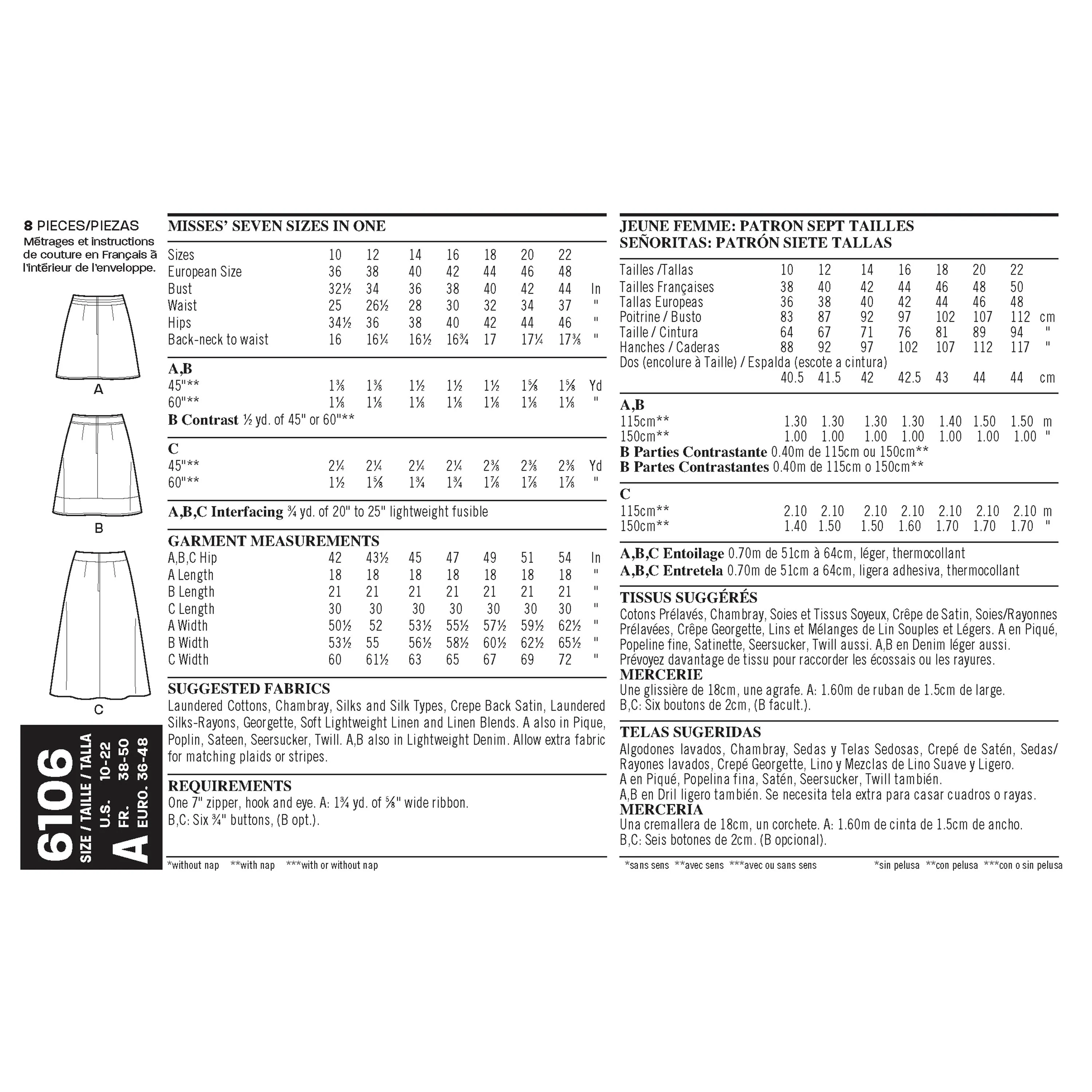 Misses' Skirts - New Look Sewing Pattern N6106