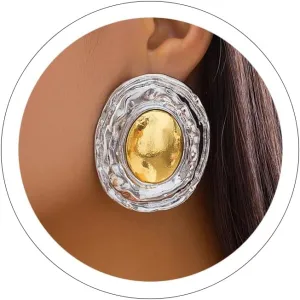 Mixed Metal Statement Earrings for Women Gold Chunky Earrings Big Stud Large Geometric Drop Dangle Earring Silver Oval Round Pebble Shaped Earring Gold Chunky Jewelry