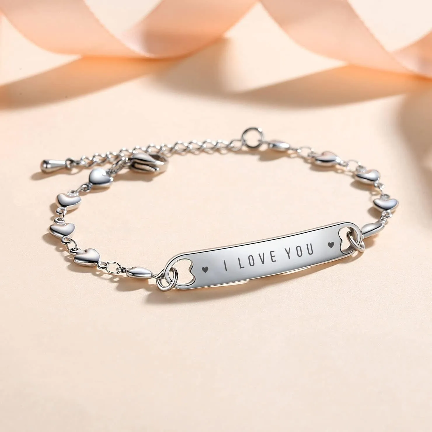 mnmoom Personalized Engraved Name Identification Bracelets for Women gilrs, Fashion Heart Friendship jewelry Gift for Best Friends