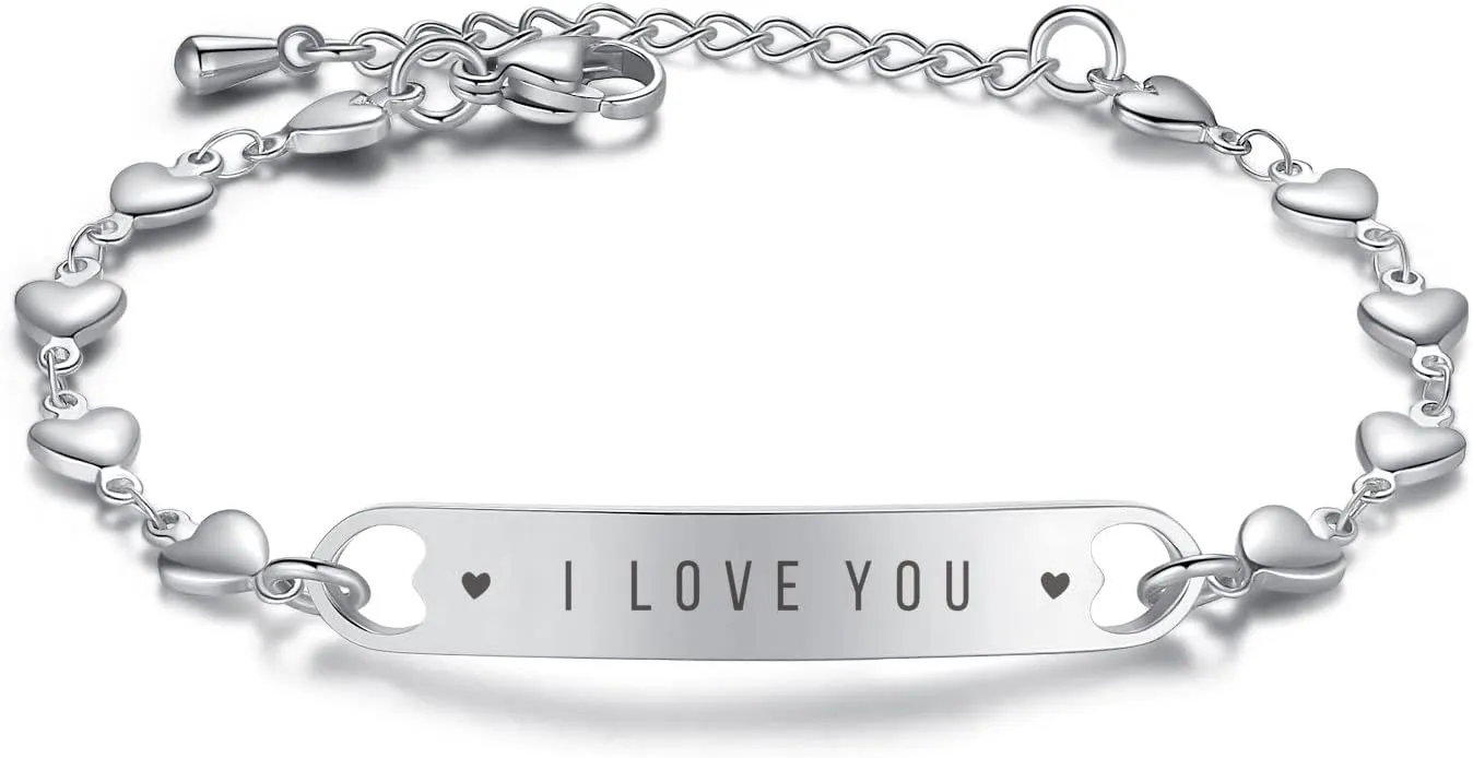 mnmoom Personalized Engraved Name Identification Bracelets for Women gilrs, Fashion Heart Friendship jewelry Gift for Best Friends