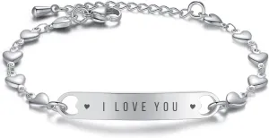 mnmoom Personalized Engraved Name Identification Bracelets for Women gilrs, Fashion Heart Friendship jewelry Gift for Best Friends