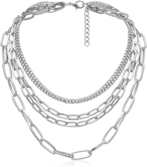 MOKAVIKY 25 Punk Chunky Necklaces for women Silver Chain Goth Layered Necklace
