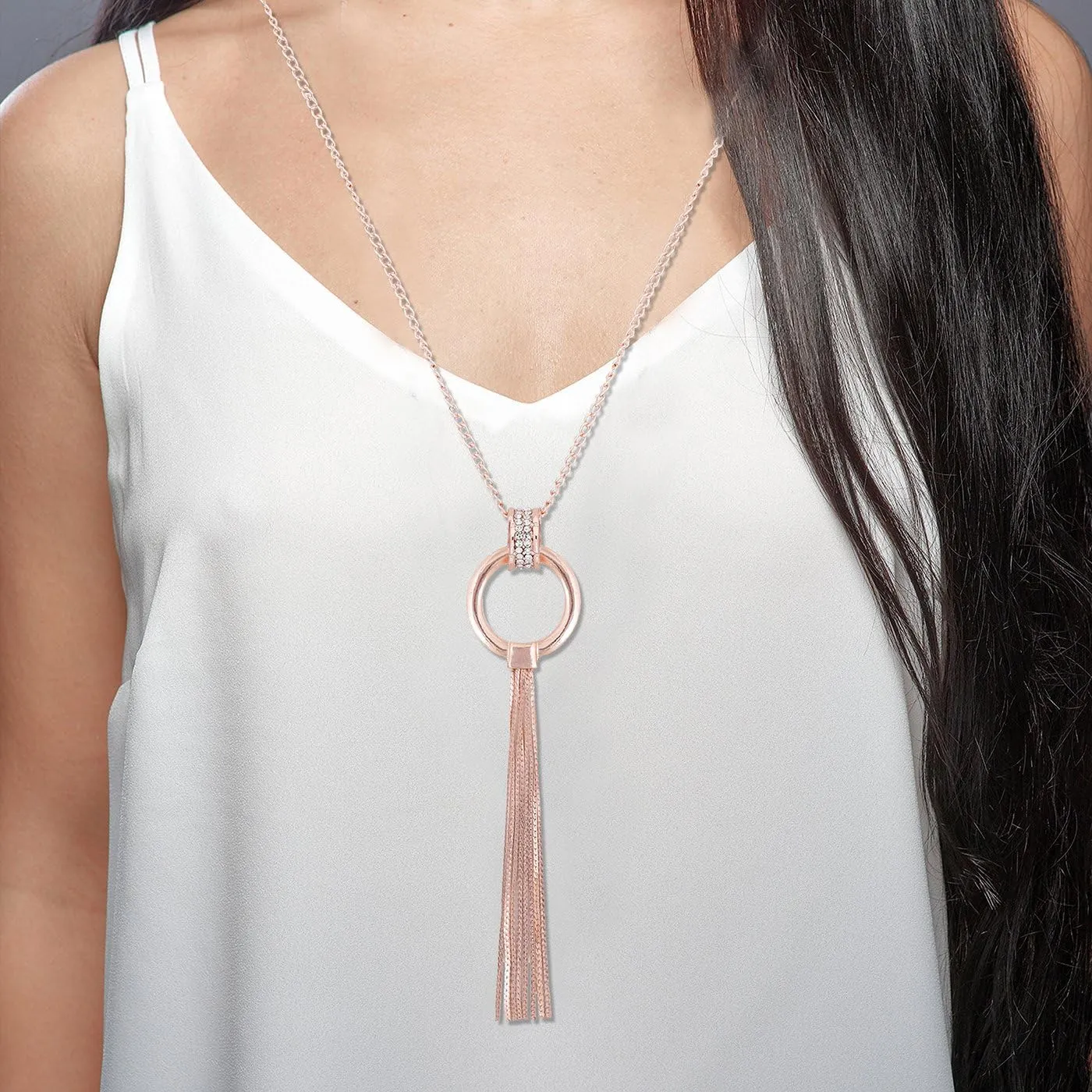 MOLOCH Y Shaped Lariat Necklace Long Chain Tassel Circle Pendant Necklace Set Woman Delicate Jewelry
