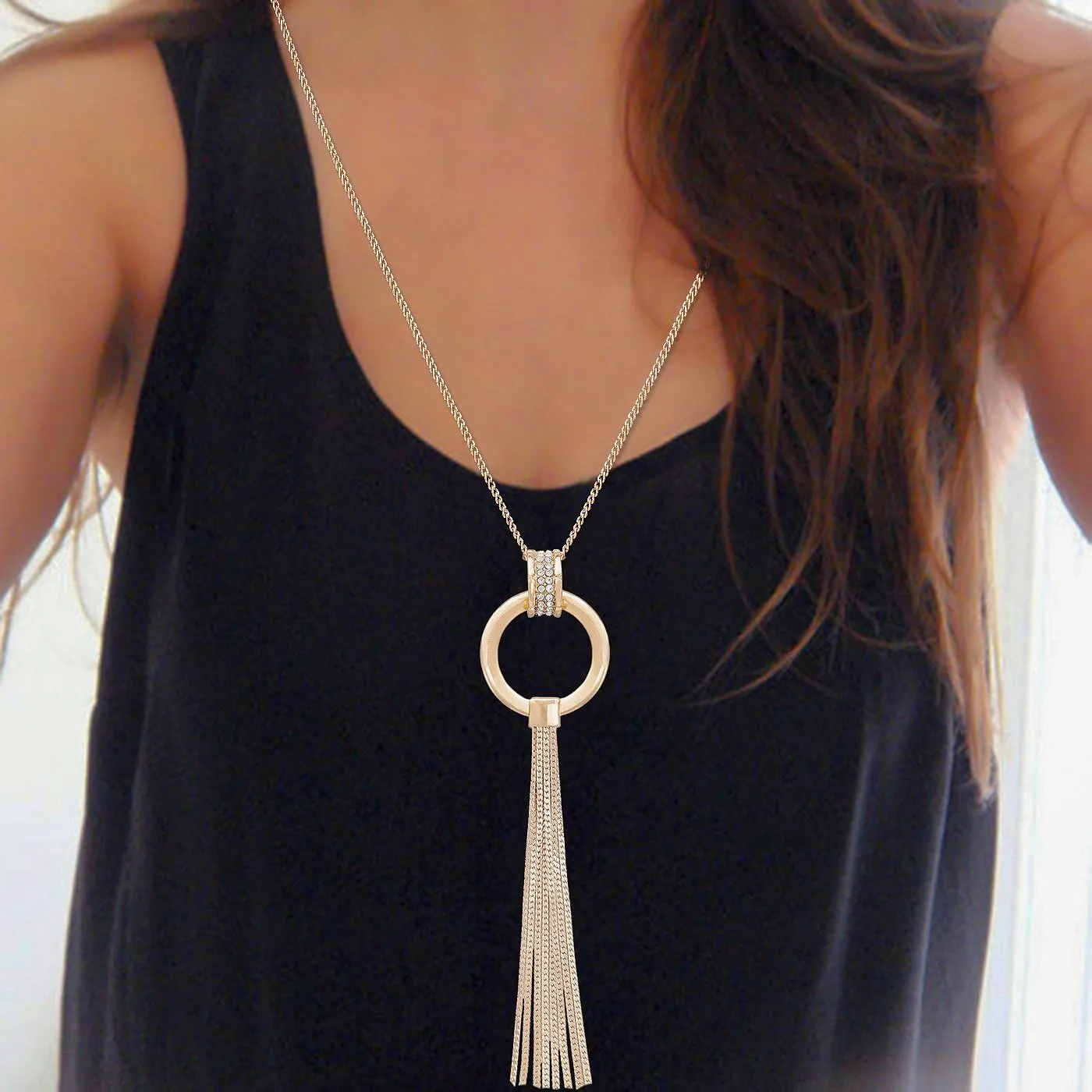 MOLOCH Y Shaped Lariat Necklace Long Chain Tassel Circle Pendant Necklace Set Woman Delicate Jewelry