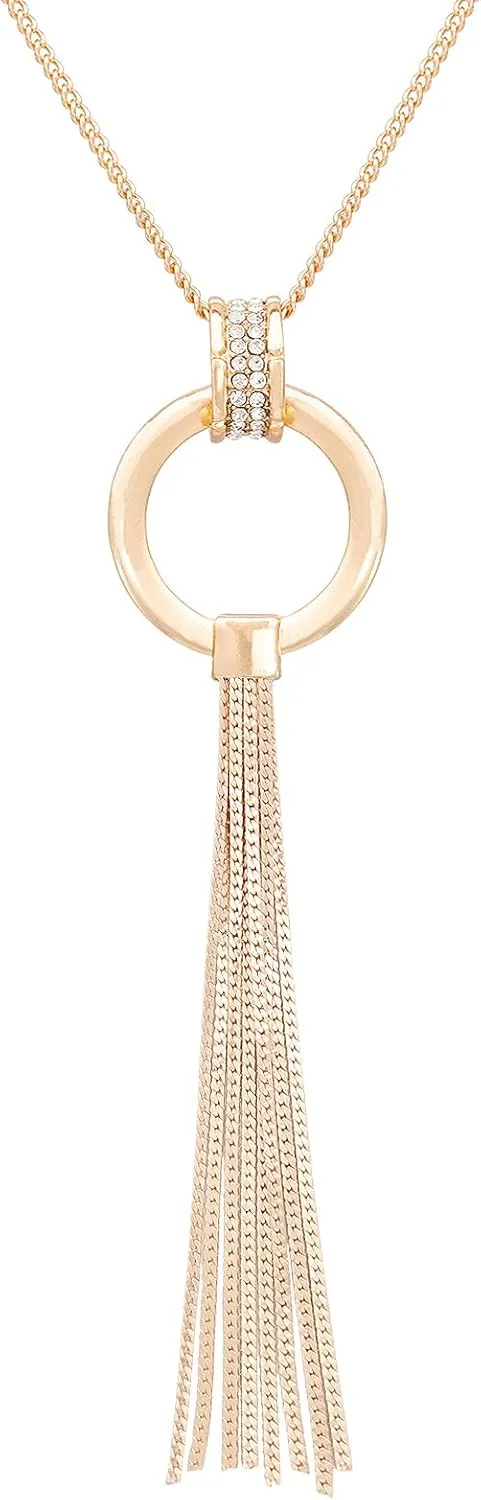 MOLOCH Y Shaped Lariat Necklace Long Chain Tassel Circle Pendant Necklace Set Woman Delicate Jewelry