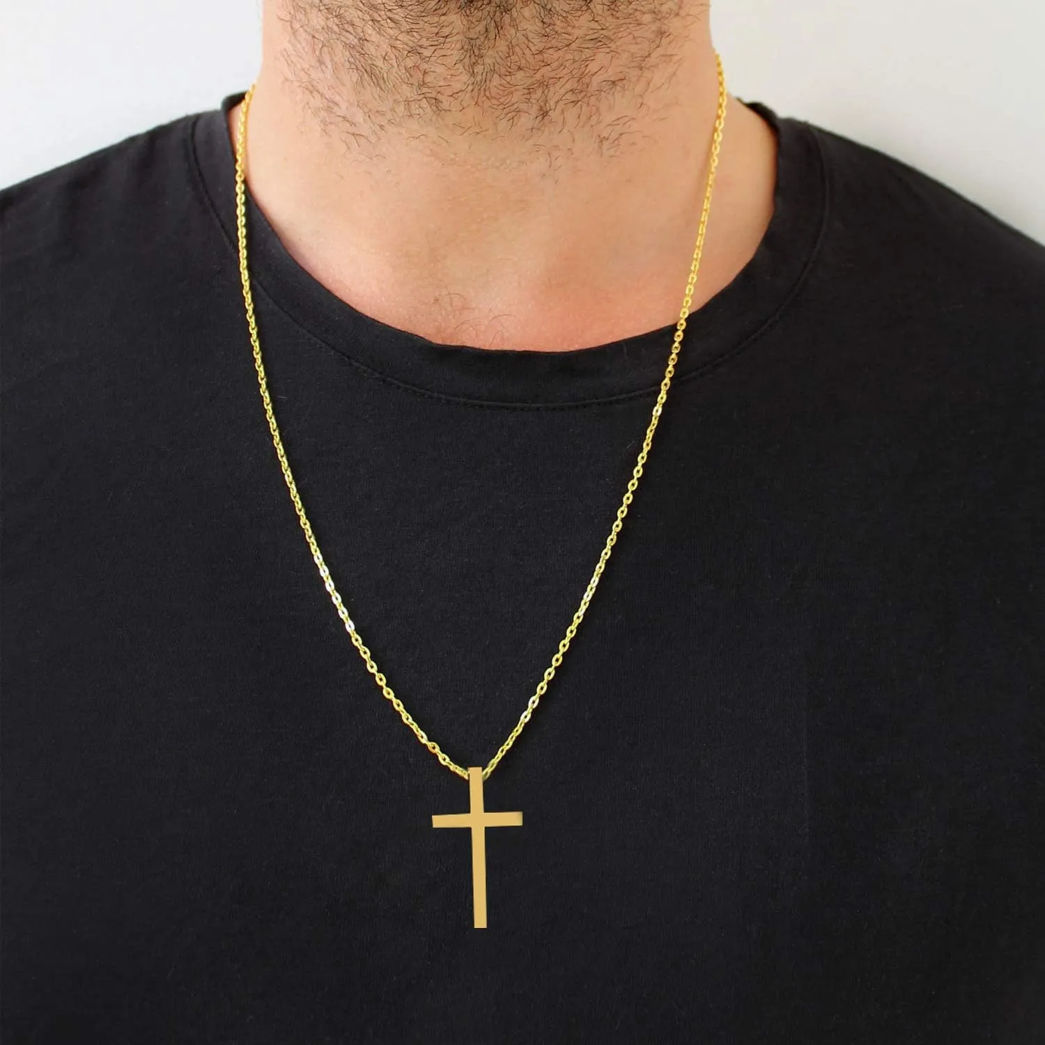 MOMOL Cross Pendant Necklace 18K Gold Plated Stainless Steel Simple Big Cross Pendant Necklaces Large Dainty Christian Cross Necklace for Men Women