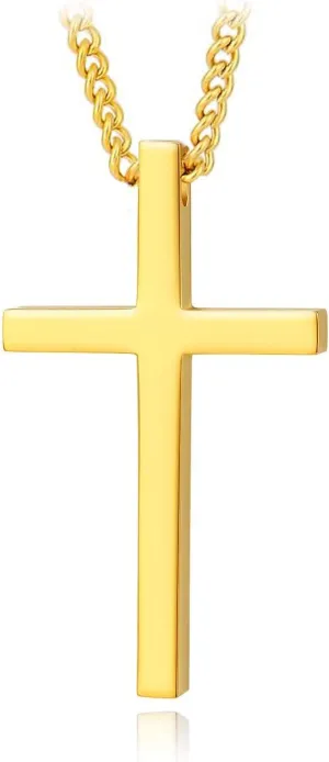 MOMOL Cross Pendant Necklace 18K Gold Plated Stainless Steel Simple Big Cross Pendant Necklaces Large Dainty Christian Cross Necklace for Men Women