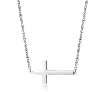 MOMOL Sideways Cross Necklace 18K Gold Plated Stainless Steel Tiny Cross Pendant Necklaces Small Dainty Horizontal Cross Necklace for Women