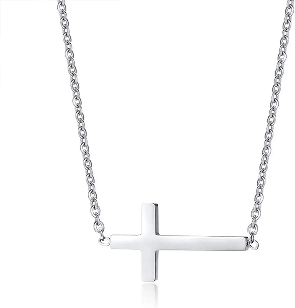 MOMOL Sideways Cross Necklace 18K Gold Plated Stainless Steel Tiny Cross Pendant Necklaces Small Dainty Horizontal Cross Necklace for Women