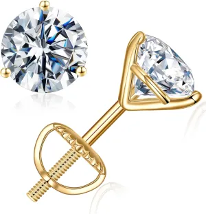 MOOSEA Martini Moissanite Earrings for Women Men, 0.2-4 ct Round D Color VVS1 Clarity Lab Created Earring 925 Sterling Silver Classic 3 Prong Moissanite Earrings Screw Back for Women Men