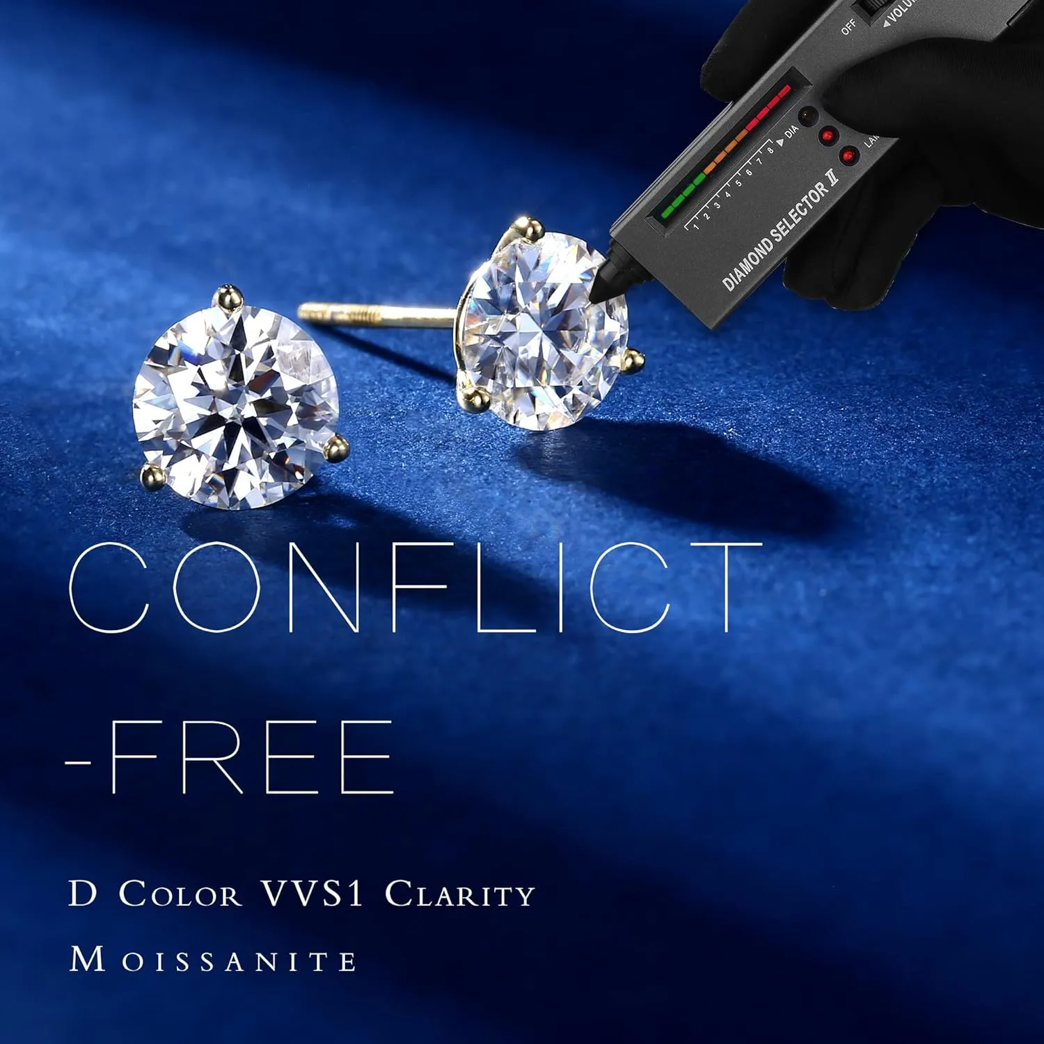 MOOSEA Martini Moissanite Earrings for Women Men, 0.2-4 ct Round D Color VVS1 Clarity Lab Created Earring 925 Sterling Silver Classic 3 Prong Moissanite Earrings Screw Back for Women Men