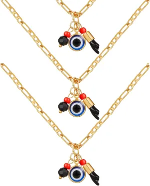 MTLEE 3 Pieces Gold Plated Azabache Evil Eye Necklace Figa Protection Jewelry