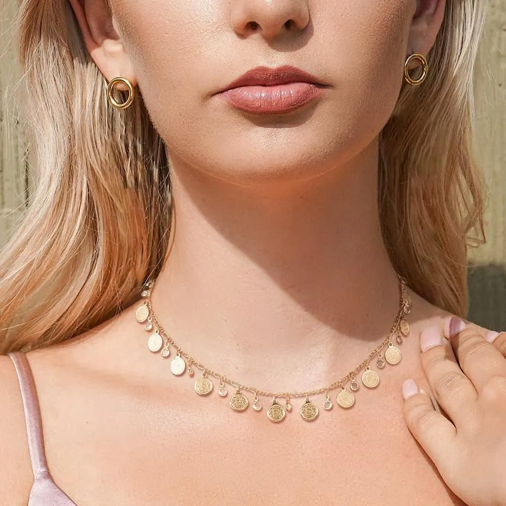MTMY Beaded Necklaces for Women 14K Gold Plated Dainty Colorful Green/Rose Beaded Pearl Choker Necklace Delicate Boho Choker Necklace Jewelry Gift