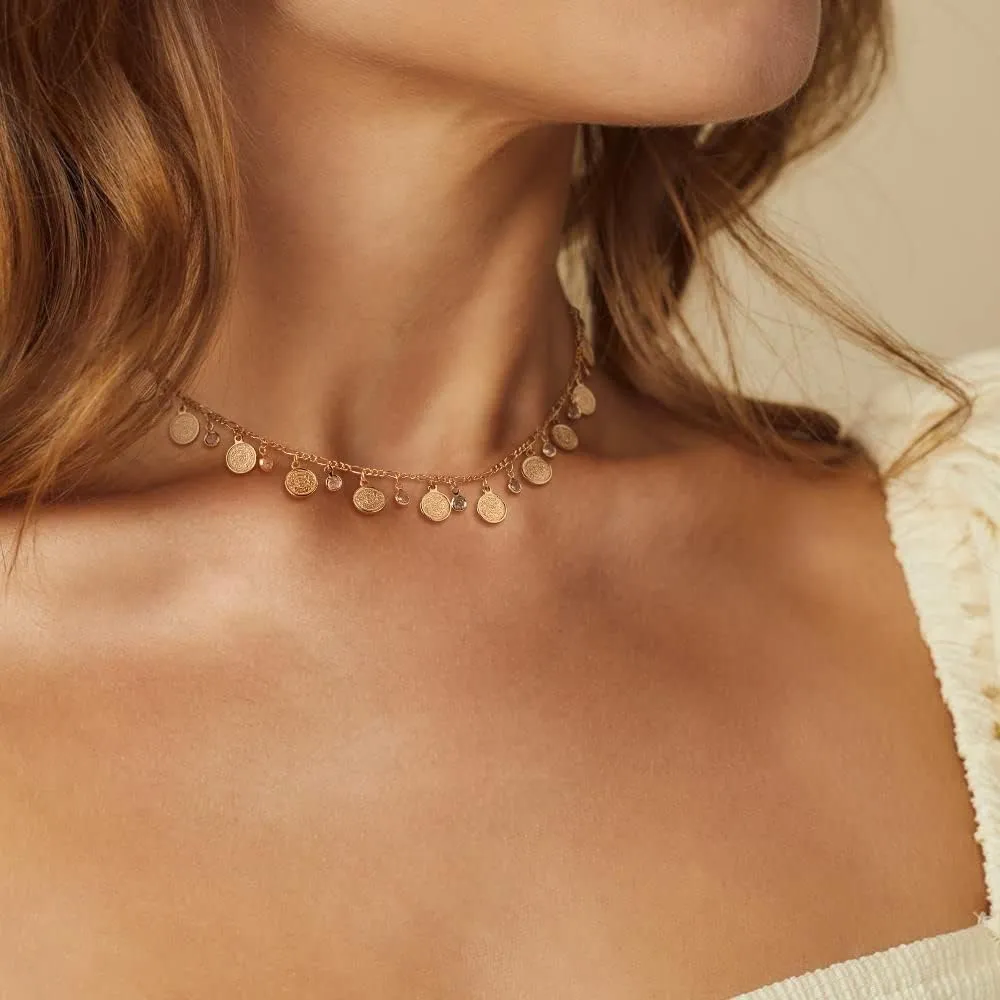 MTMY Beaded Necklaces for Women 14K Gold Plated Dainty Colorful Green/Rose Beaded Pearl Choker Necklace Delicate Boho Choker Necklace Jewelry Gift