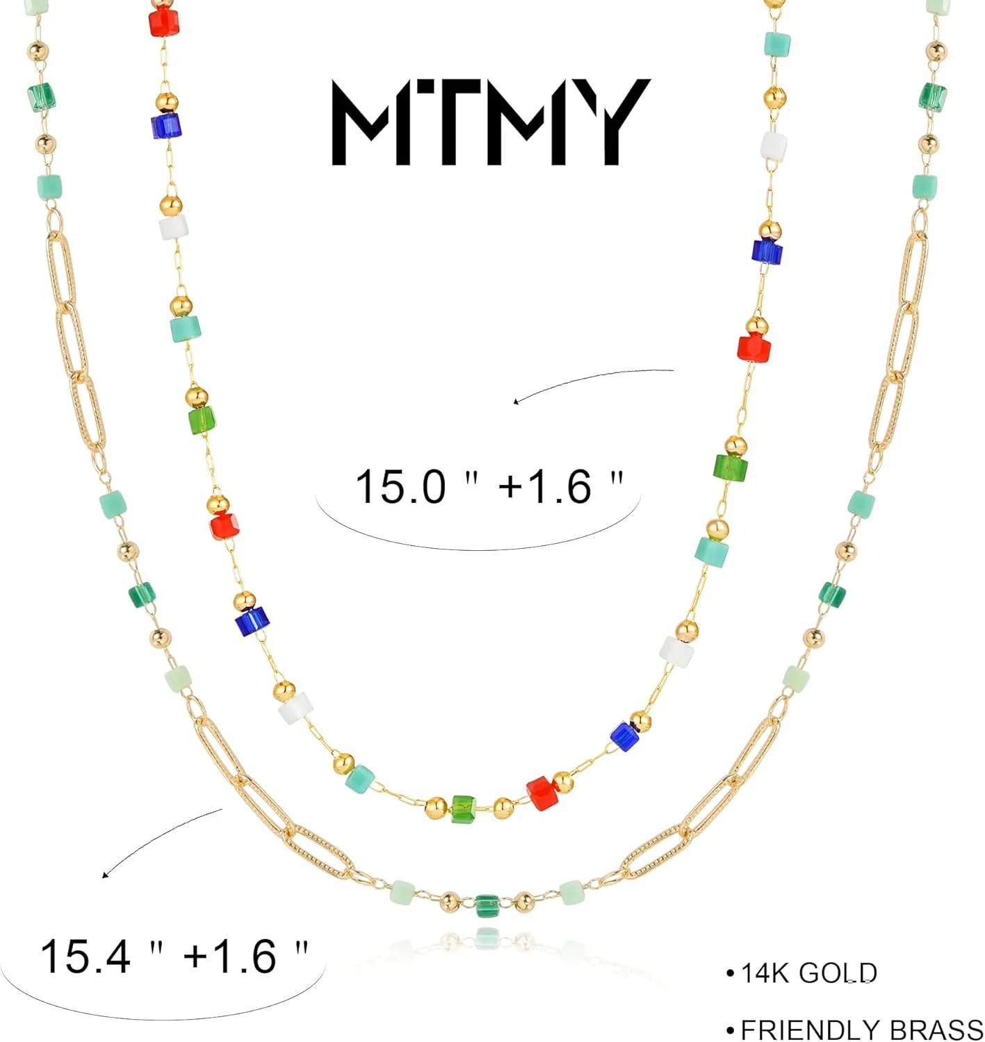 MTMY Beaded Necklaces for Women 14K Gold Plated Dainty Colorful Green/Rose Beaded Pearl Choker Necklace Delicate Boho Choker Necklace Jewelry Gift
