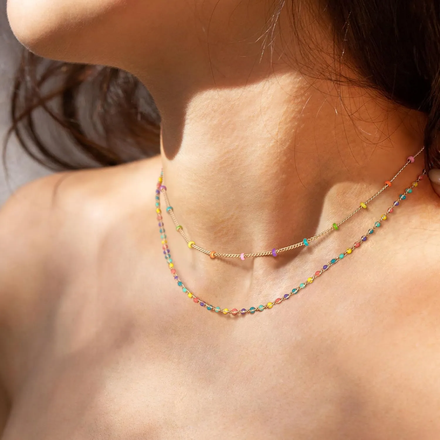 MTMY Beaded Necklaces for Women 14K Gold Plated Dainty Colorful Green/Rose Beaded Pearl Choker Necklace Delicate Boho Choker Necklace Jewelry Gift