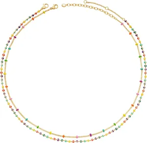MTMY Beaded Necklaces for Women 14K Gold Plated Dainty Colorful Green/Rose Beaded Pearl Choker Necklace Delicate Boho Choker Necklace Jewelry Gift