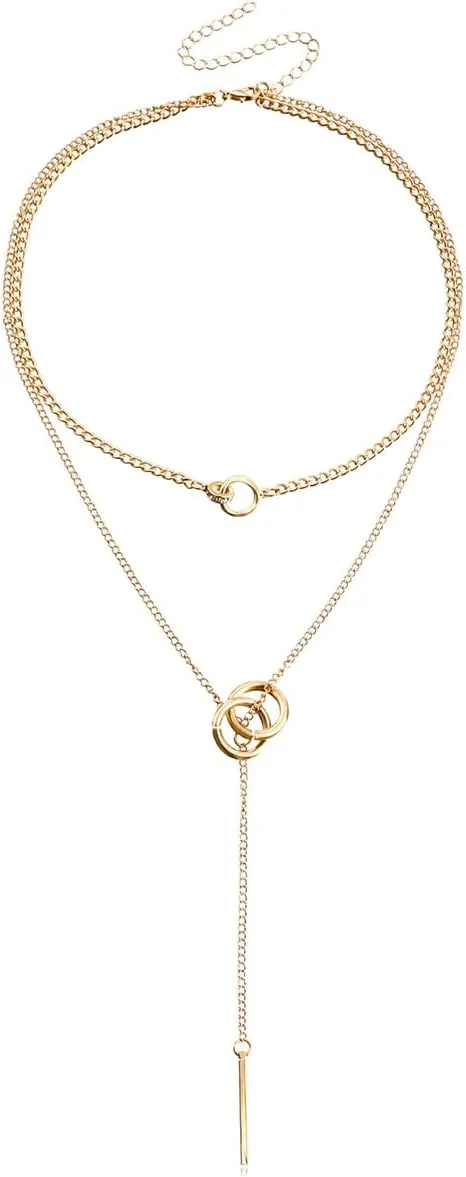 Multi Layer Necklace Fashionable Long Tassel Sweater Chain Loop Long Stick Pendant Collarbone Chain Stylish Double Loops Long Adjustable Necklace Jewelry for Women