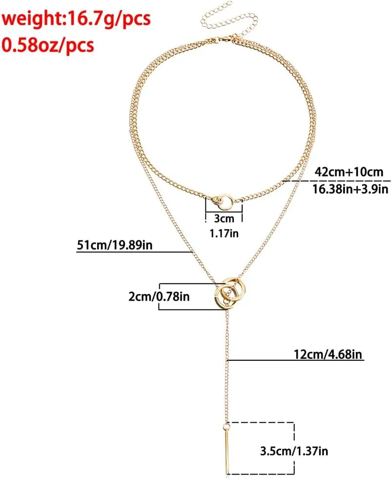 Multi Layer Necklace Fashionable Long Tassel Sweater Chain Loop Long Stick Pendant Collarbone Chain Stylish Double Loops Long Adjustable Necklace Jewelry for Women