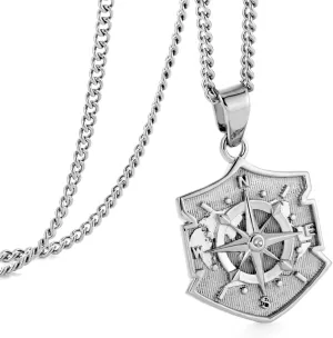 murtoo Compass Pendant Necklace for Men, Gold Silver Stainless Steel Mens Compass Necklaces, Stylish Jewelry Gift for Men Him Her