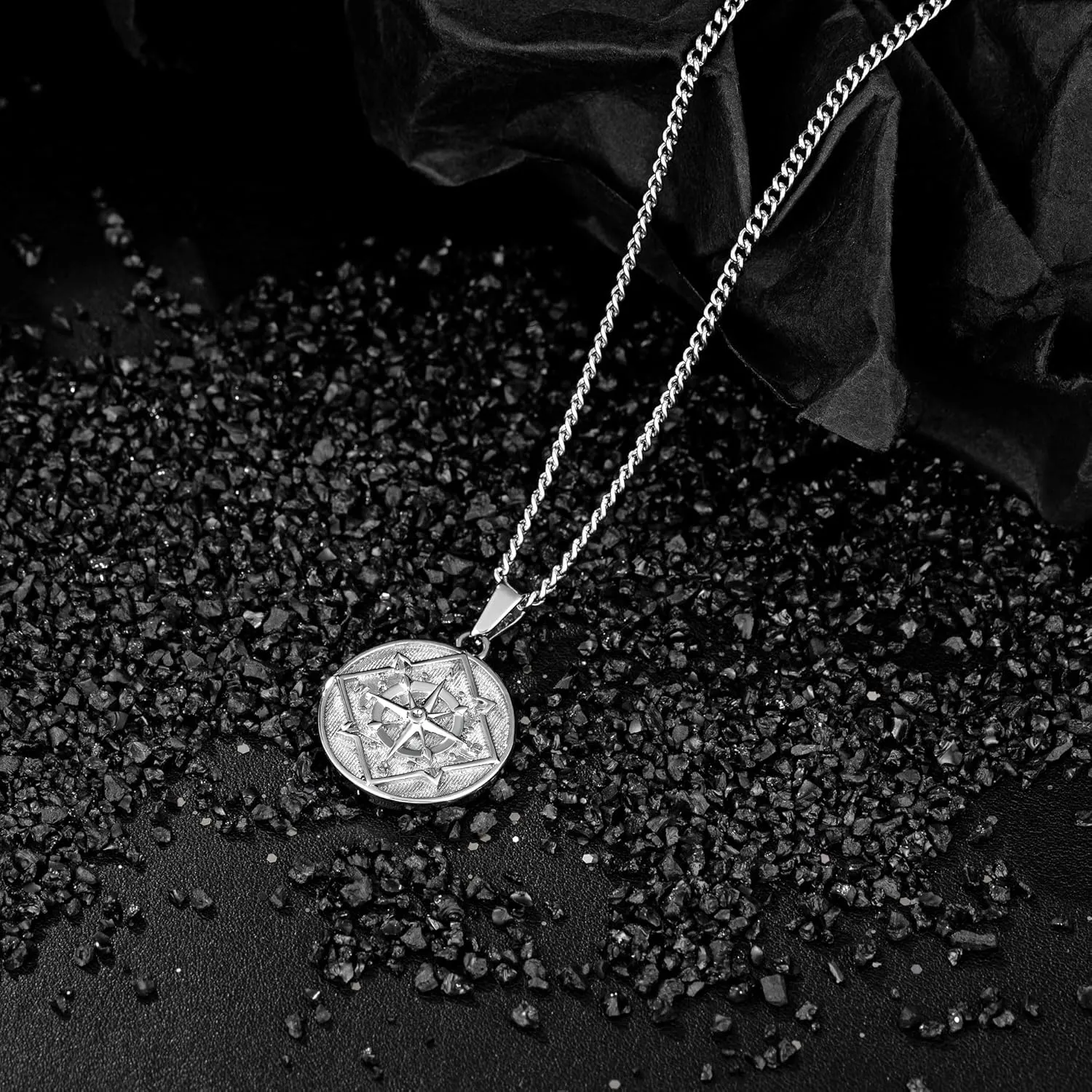 murtoo Compass Pendant Necklace for Men, Gold Silver Stainless Steel Mens Compass Necklaces, Stylish Jewelry Gift for Men Him Her