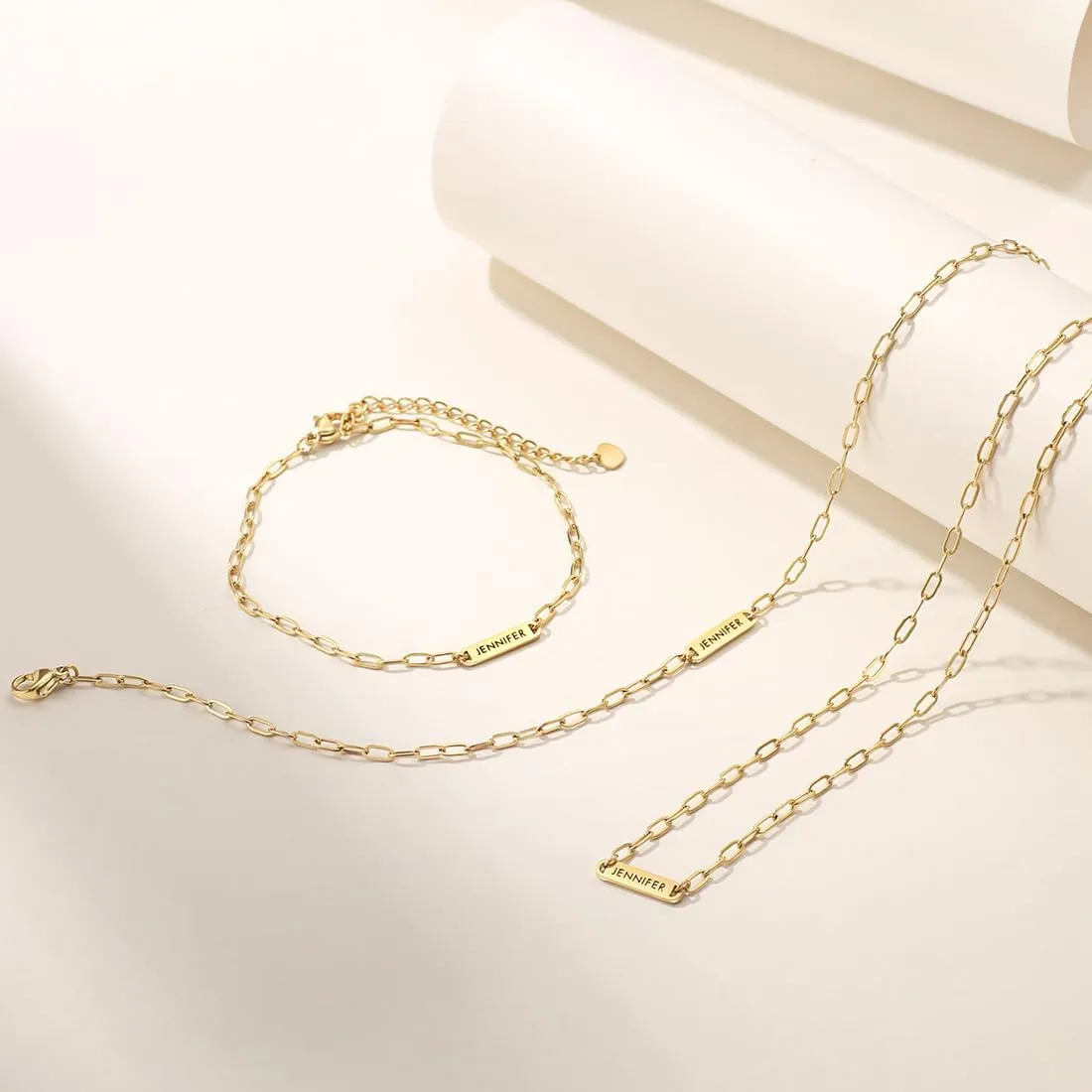 Name Necklaces for Women Minimalist Engraved Charm Necklace with Stainless Steel Paperclip Chain Necklace