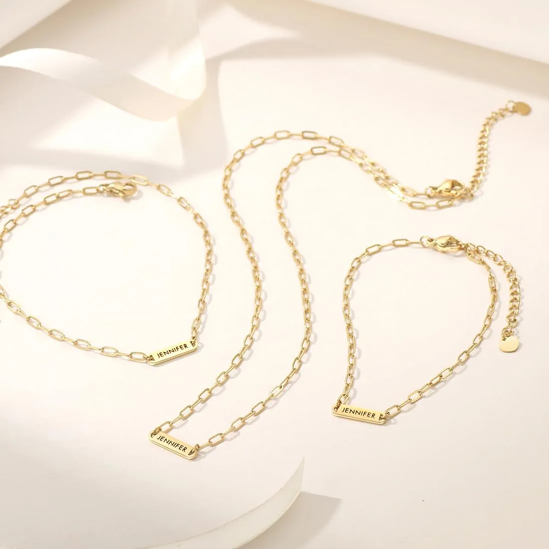 Name Necklaces for Women Minimalist Engraved Charm Necklace with Stainless Steel Paperclip Chain Necklace
