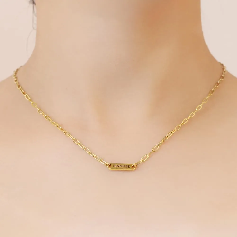 Name Necklaces for Women Minimalist Engraved Charm Necklace with Stainless Steel Paperclip Chain Necklace