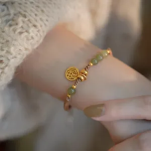 Natural Jade Woven Braided Bracelets Women Girls,Gold Charm