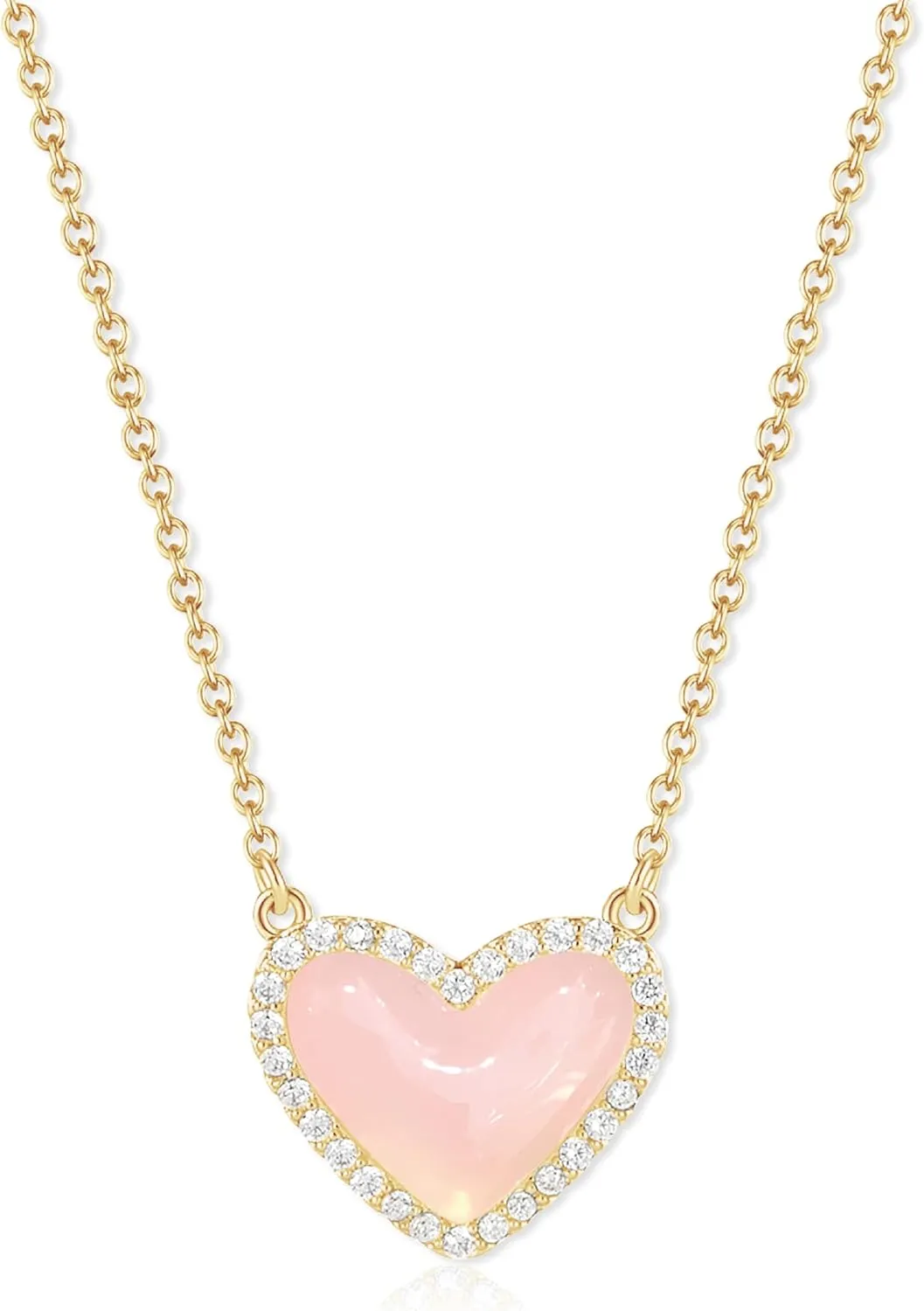 Necklaces For Women,14k Gold-Plated Heart Synthetic Gemstone Pendant Diamond Border Delicate Box Adjustable Chain Fashion Jewelry Mothers Valentines Anniversary Day Gifts For Her