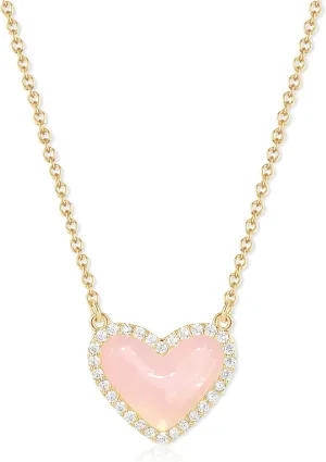 Necklaces For Women,14k Gold-Plated Heart Synthetic Gemstone Pendant Diamond Border Delicate Box Adjustable Chain Fashion Jewelry Mothers Valentines Anniversary Day Gifts For Her