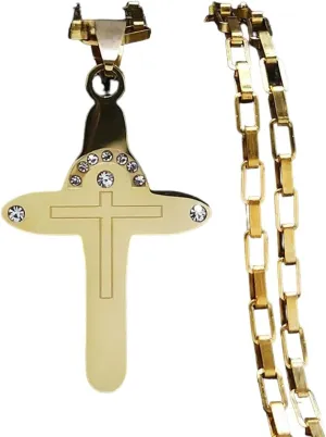 New 2024 Crystal Hip Hop Rock Cross Jesus Pendant Necklace Stainless Steel Punk Stylish Party Accessories Statement Neck Jewelry Fashion Accessories Creative Gift, As Pic, TK-24-DK731