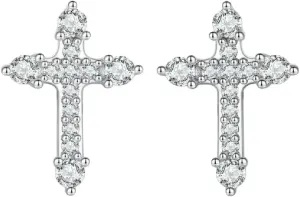 New 2025 Platinum Plated Cross Cz Stud Earrings 925 Sterling Silver Hypoallergenic Classic Elegant Faith Earrings Fashion Jewellry Decoration Jewelry Commemorative Accessories Trendy Best For Gift