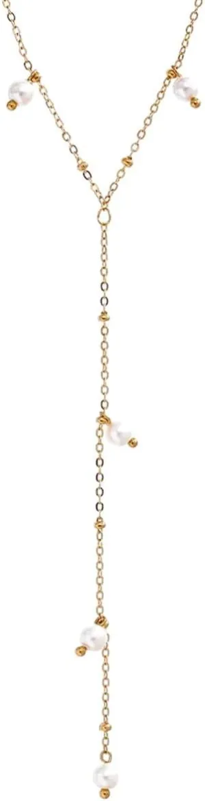 New For Arrival Chic Fashion Long Bib Chain Dangle Imitation Pearls Stainless Steel Chest Necklace Charm Grace Female Jewelry Waterproof With For You Accessories Creative Gift