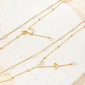 New For Trendy 2025 316L Stainless Steel Imitation Pearl Double Layered Tassels Heart Star Necklace For Women Sweet Delicate Jewelry Gifts Fashion Accessories Creative Gift