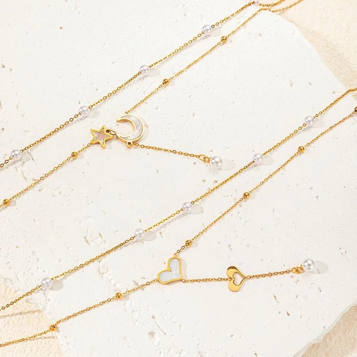 New For Trendy 2025 316L Stainless Steel Imitation Pearl Double Layered Tassels Heart Star Necklace For Women Sweet Delicate Jewelry Gifts Fashion Accessories Creative Gift