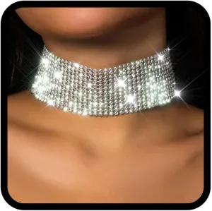 Nicute Rhinestone Necklace Jewelry Silver Crystal Wide Choker Necklace Sparkly Collar Necklaces Prom for Women