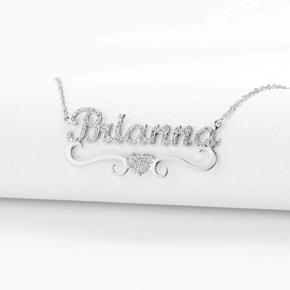 NOUMANDA Full Diamond Personalized Custom Name Necklace Love Heart Pendant Delicate Shining Initial Letter Jewelry for Women