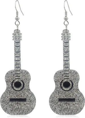 Novelty Punk Music Renaissance Dangle Earrings Bass Electric Guitar Dangle Drop Earrings For Women