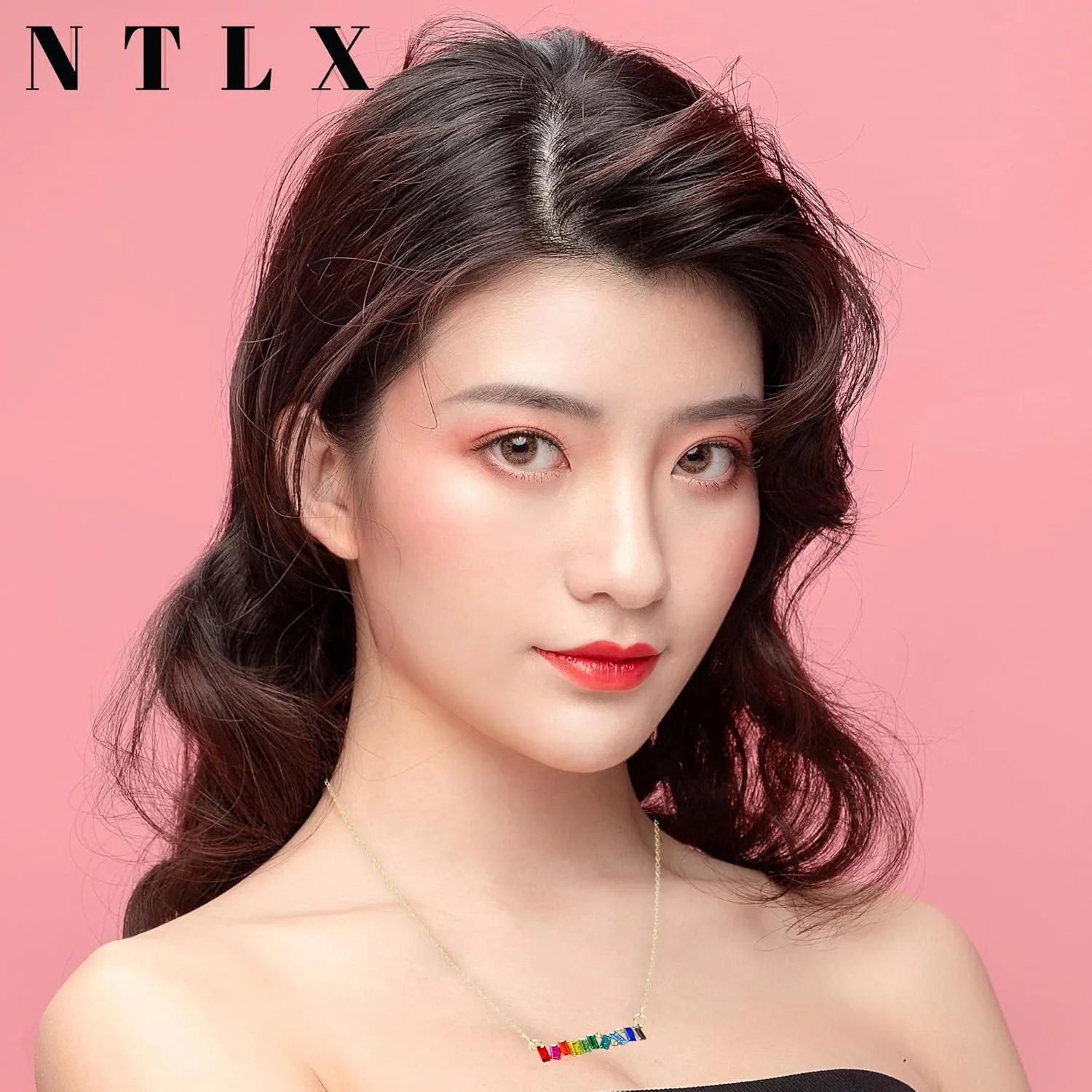 NTLX Rainbow Color Necklace Pendant for Women  Delicate & Elegant  14K Gold Plated  Embellished with Beautiful Rhinestone Crystals  Gift Box Included